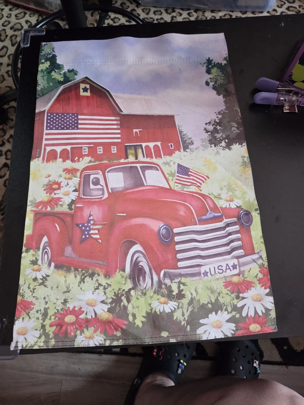 Patriotic Red Farm Truck Garden Flag - USA